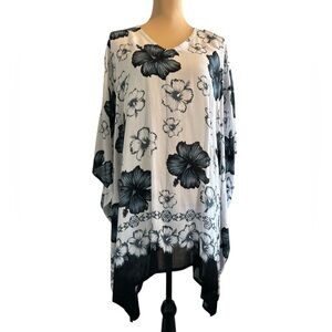 NWOT V-Neck Hibiscus Floral Kaftan from Indonesia One Size Medium - 3X Read Info